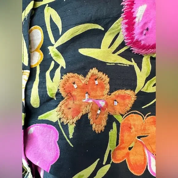 LAURA ASHLEY | Woman Silk Floral Embroidered Blouse Black Pink Boho | Size 2X - Picture 8 of 8
